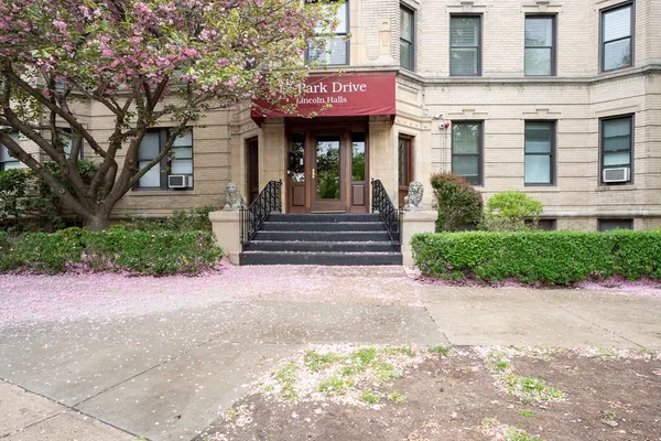 a view of a building with a pathway