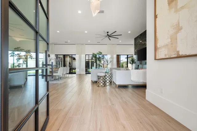 a view of a living room and dining room