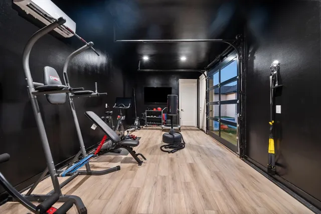 a view of a room with gym equipment