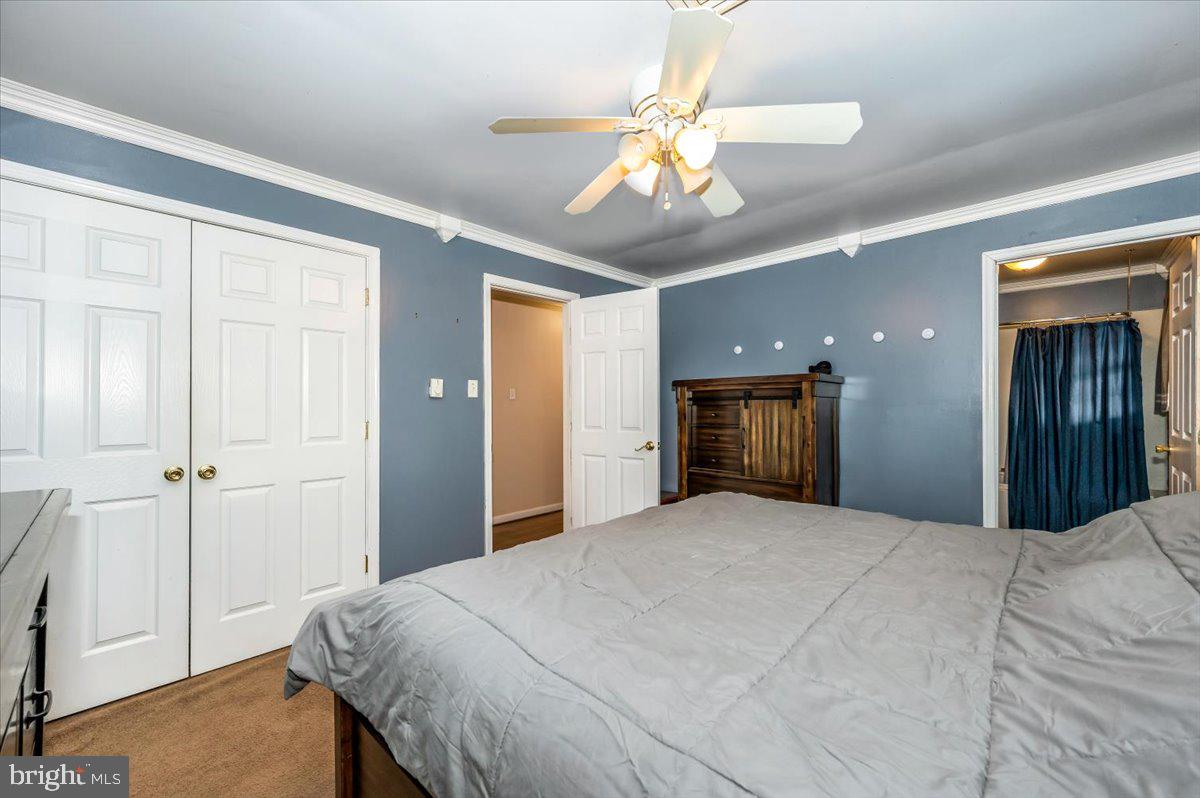 15225 Clear Spring Road Williamsport, MD 21795 - Photo 17 of 44 a bedroom with a large bed and chandelier fan