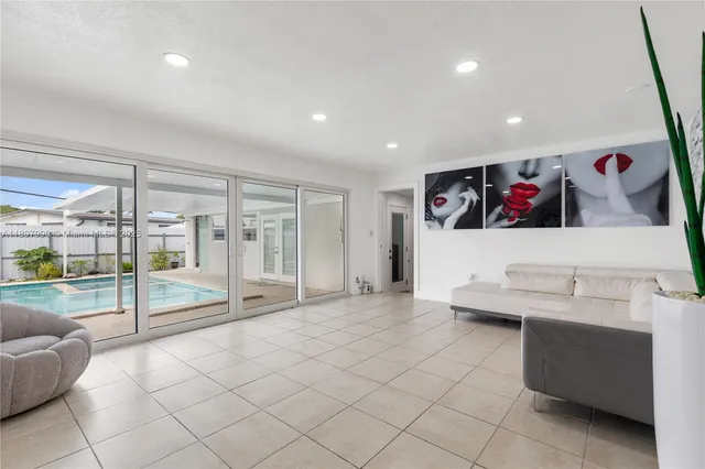 a view of a room with shelves