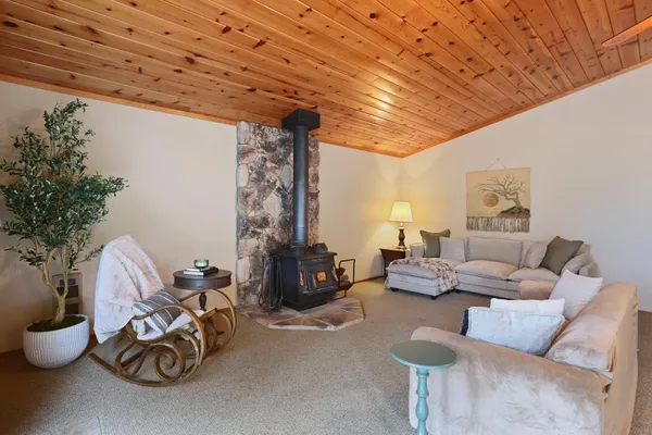 a view of a livingroom with furniture and a potted plant