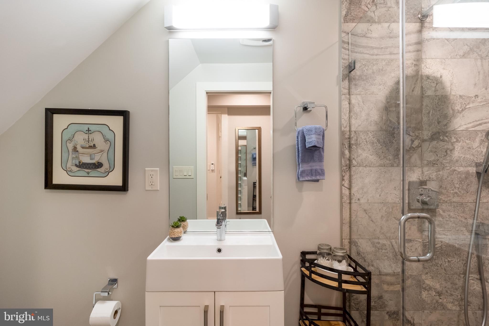 4514 15th Street Northwest, Unit B Washington, DC 20011 - Photo 12 of 34 a bathroom with a sink and mirror with toilet