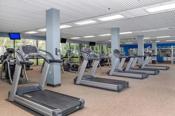 a view of a room with gym equipment