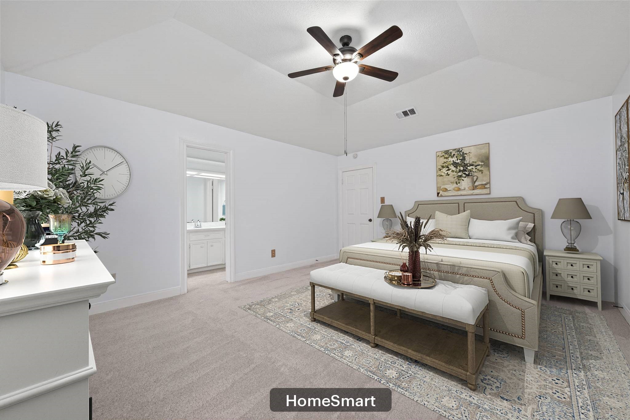 17315 Rothko Lane Spring, TX 77379 - Photo 25 of 50 Spacious bedroom with vaulted ceilings, plush carpeting and private bath access. Virtually Staged to showcase the room's size, comfort and elegance.