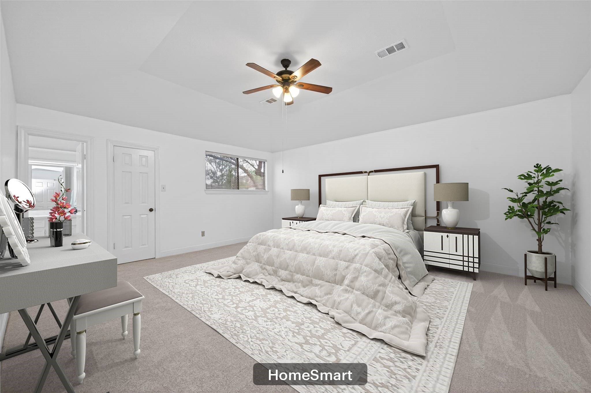 17315 Rothko Lane Spring, TX 77379 - Photo 34 of 50 Spacious bedroom featuring vaulted ceilings, new carpet, and abundant natural light. Designed for comfort and relaxation with an open, aire feel and elegant ambiance. Virtually Staged to help you with your décor ideas.
