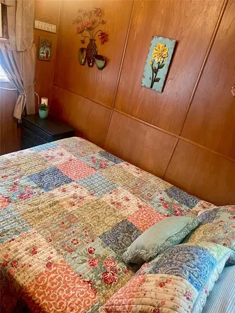 a bedroom with a bed