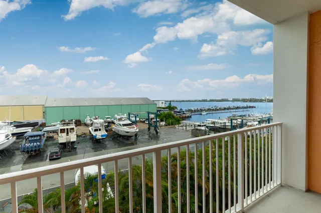 a view of a balcony with city view