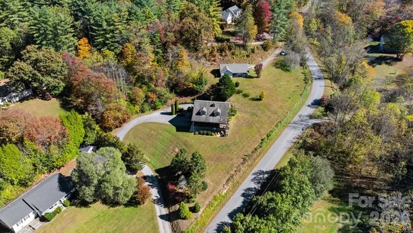 an aerial view of a swimming pool