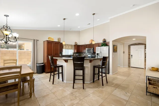 a view of a dining area with furniture