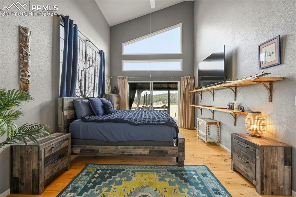 608 Slater Creek Road Guffey, CO 80820 - Photo 17 of 47 a bedroom with furniture and a fireplace