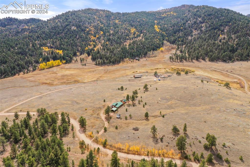 608 Slater Creek Road Guffey, CO 80820 - Photo 42 of 47 a view of a dry yard covered with snow in front of house