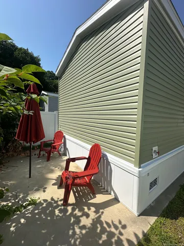 a view of a chairs in patio