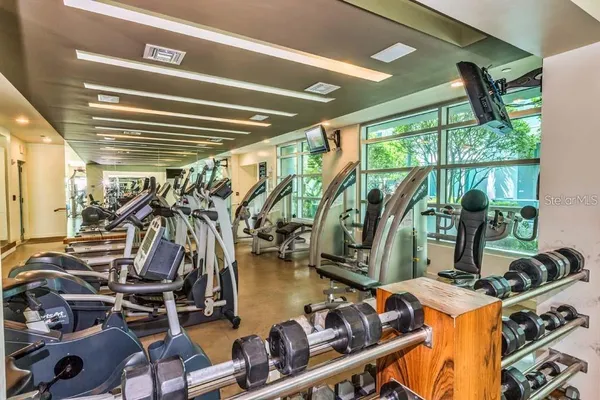 a view of a room with gym equipment
