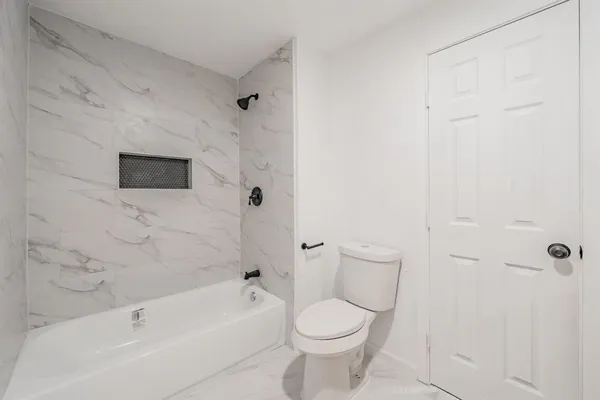 a bathroom with a toilet and a bathtub