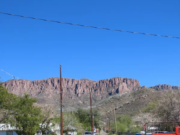 a view of a building with mountain view