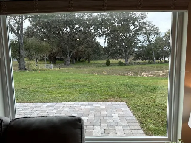 a view of a back yard from a window