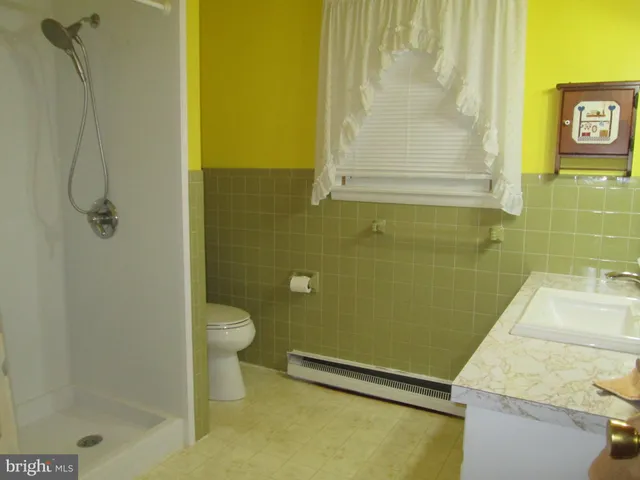 a bathroom with a sink mirror and toilet