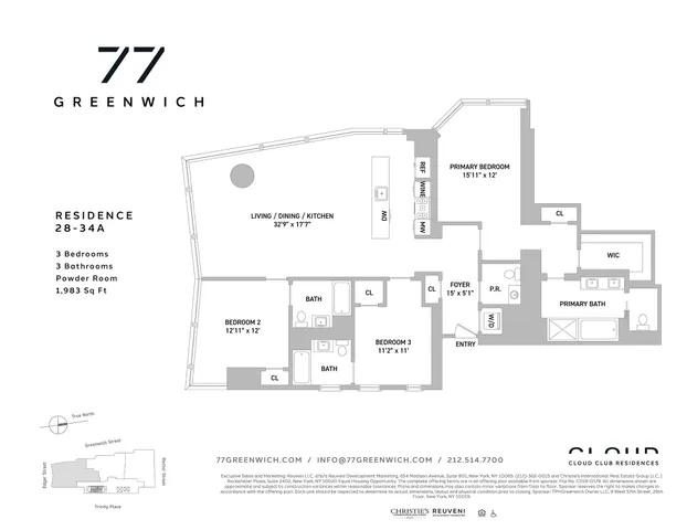$3,825,000 | 77 Greenwich Street, Unit 33A | Financial District