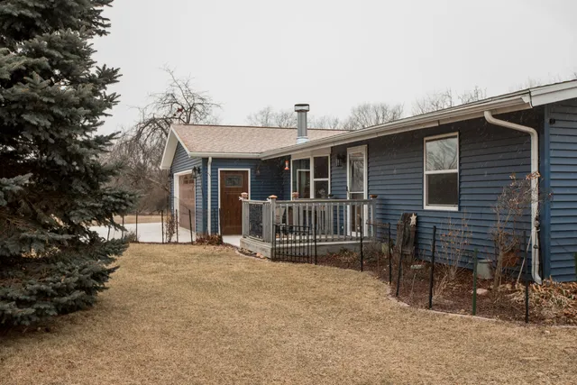 a porch with seating space