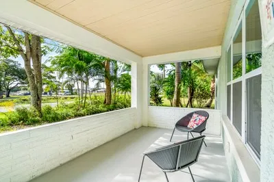 a outdoor view with a seating space