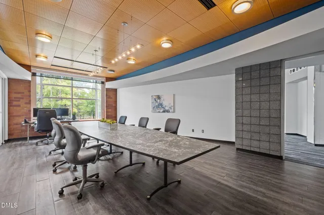 an outdoor space with furniture