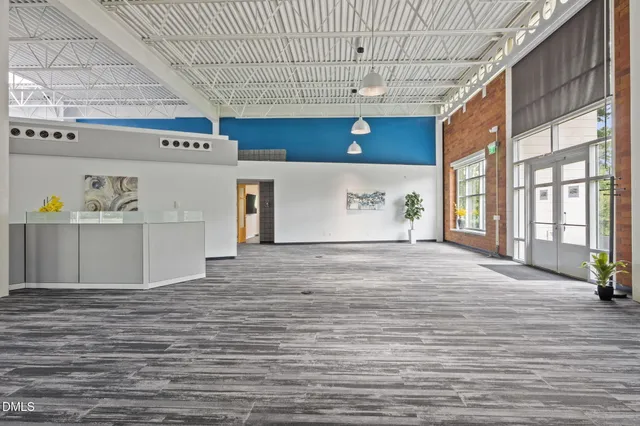 a large white kitchen with a potted plant