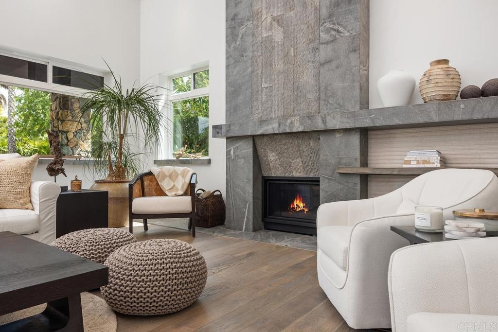 1240 Berryman Canyon Encinitas, CA 92024 - Photo 8 of 64 a living room with furniture a fireplace and a potted plant