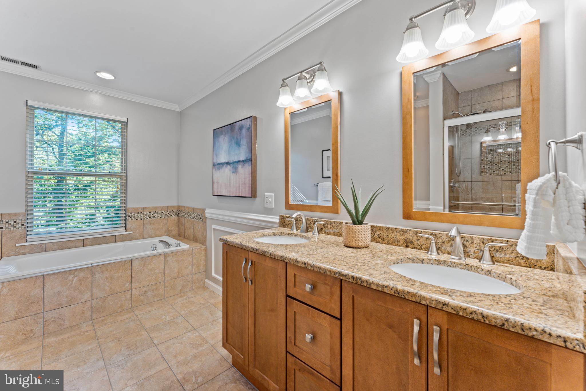 1555 Wall Drive Pasadena, MD 21122 - Photo 22 of 46 a bathroom with a granite countertop double vanity sink and a bathtub