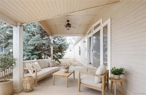 a outdoor living space with furniture and garden view