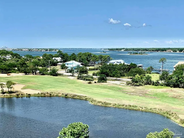 a view of a city with an ocean beach