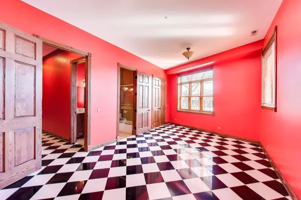 a black and white checkered floor