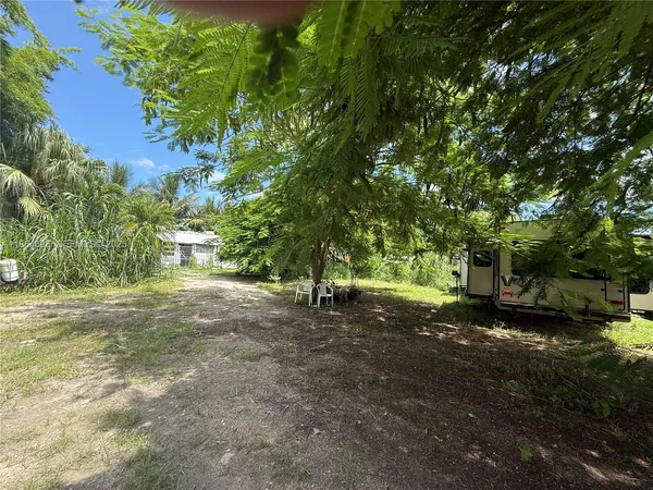 a view of a yard with an trees