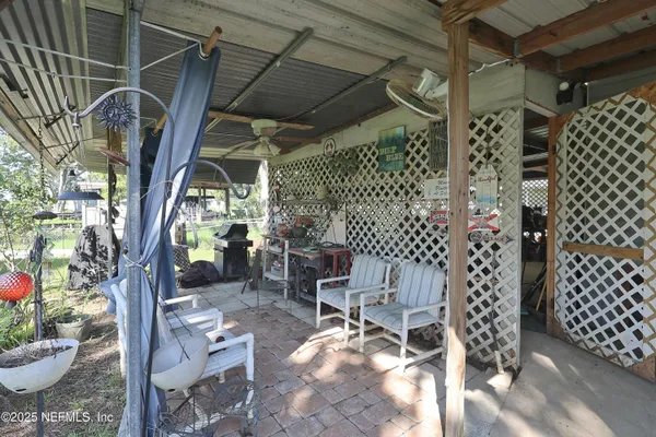 a view of porch with seating space