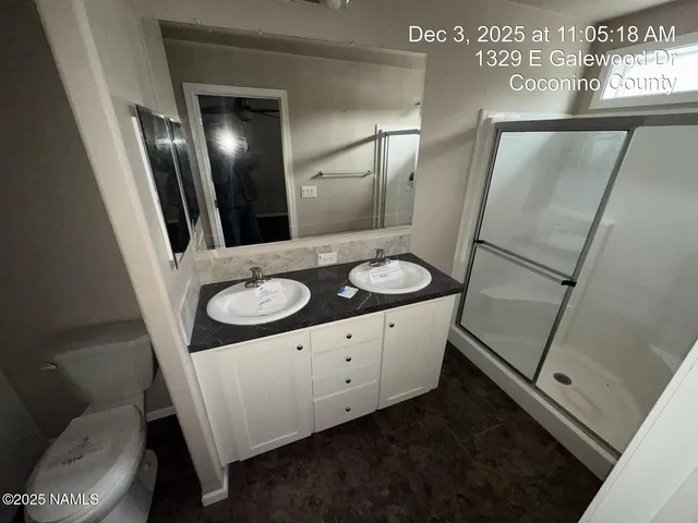 a bathroom with a sink a mirror and toilet