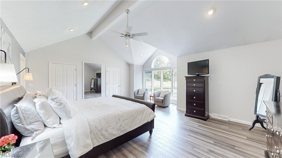 3700 Chagrin River Road Chagrin Falls, OH 44022 - Photo 14 of 43 Bedroom featuring high vaulted ceiling, beamed ceiling