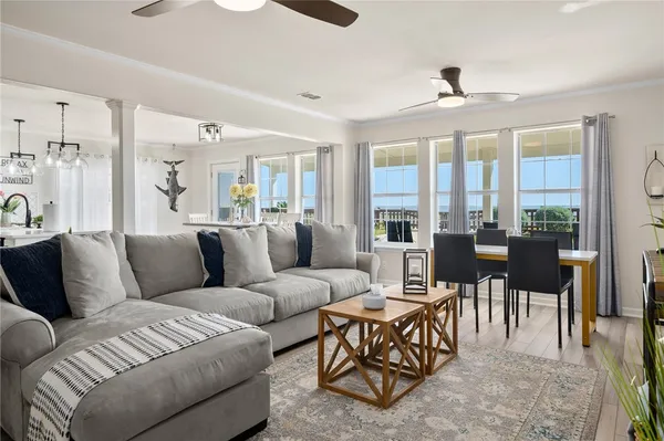 a bedroom with furniture and a potted plant