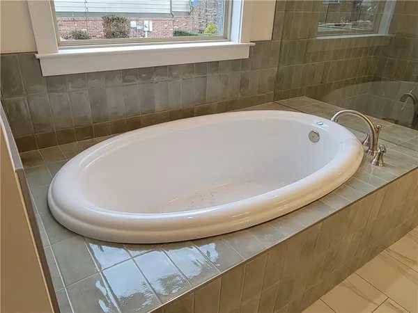 a bathroom with a bathtub