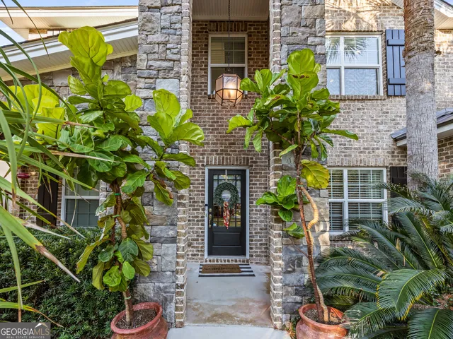 a plant is in front of a building