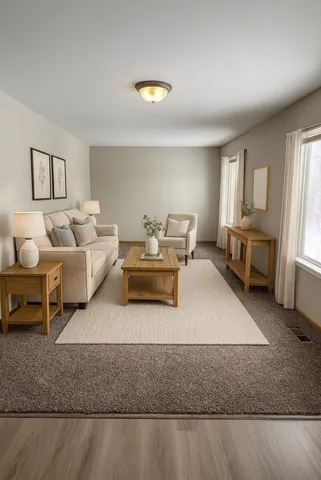 a living room with furniture and a window