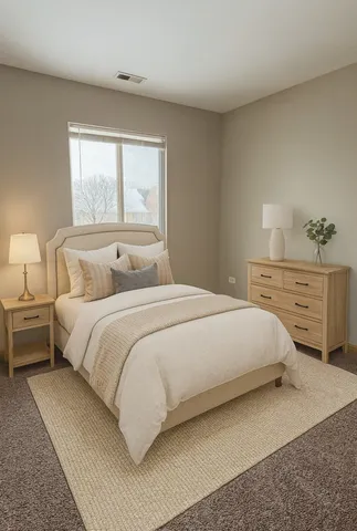 a bedroom with a bed and window