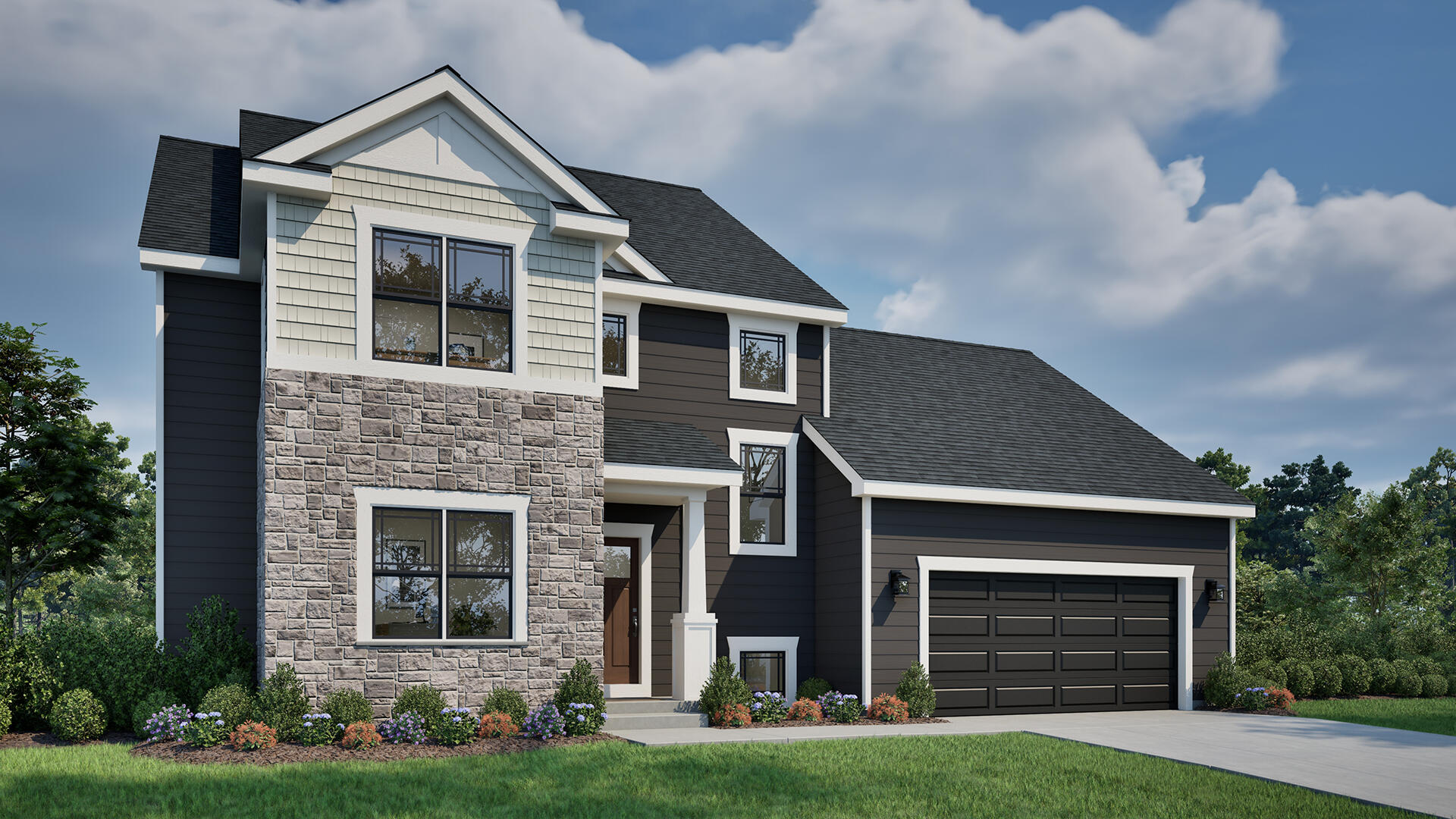 Driveway & Landscaping not included. Rendering shown may not reflect exact structural options or exterior selections of the home.