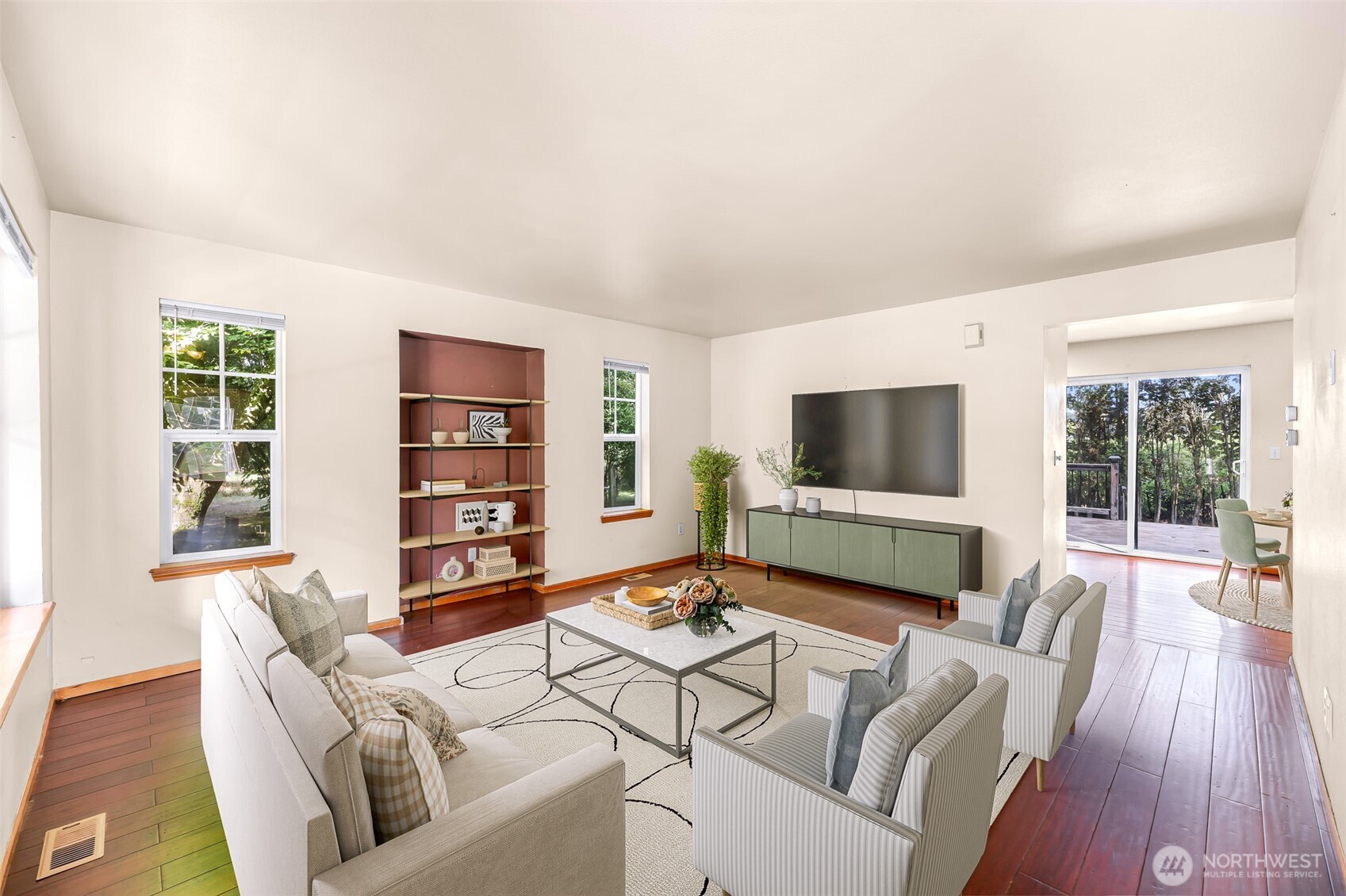 18002 Tualco Road Monroe, WA 98272 - Photo 5 of 39 a living room with furniture a flat screen tv and a large window