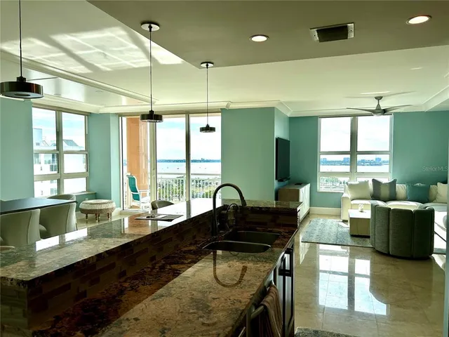 a kitchen with granite countertop lots of counter top space