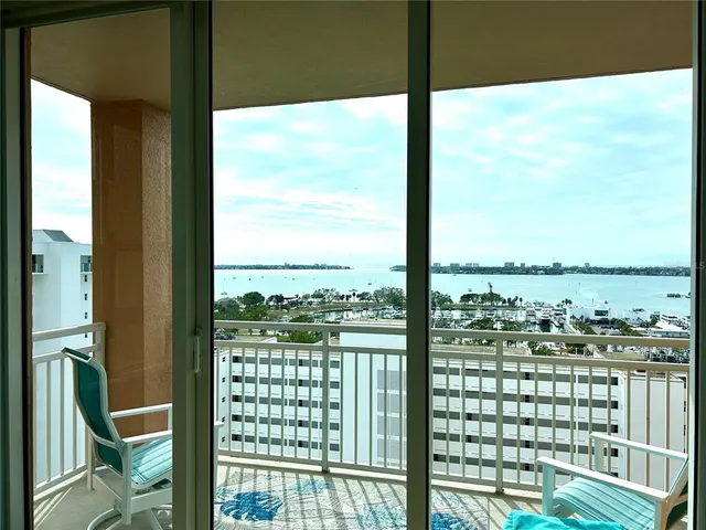 a view of a city from a balcony