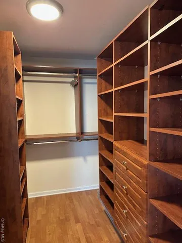 a view of walk in closet with empty racks