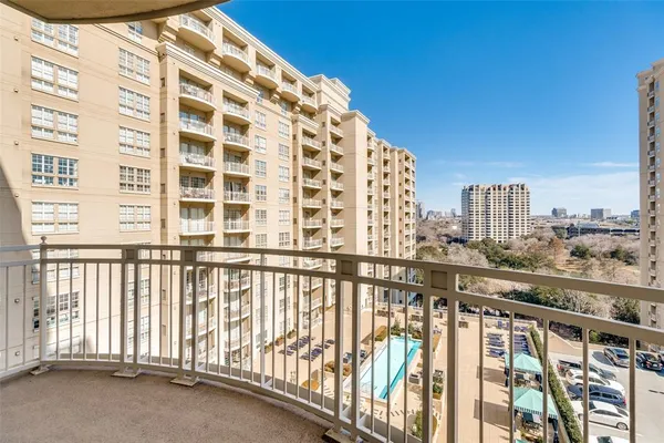 a view of a building from a balcony