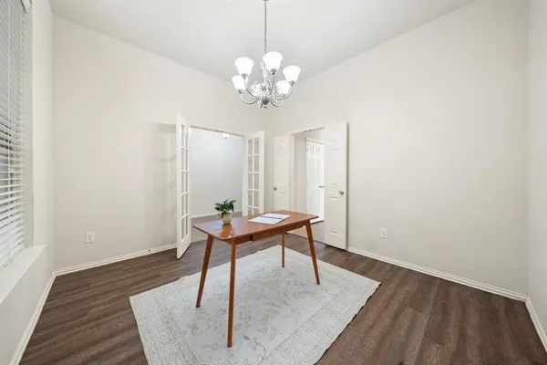 a workspace with wooden floor