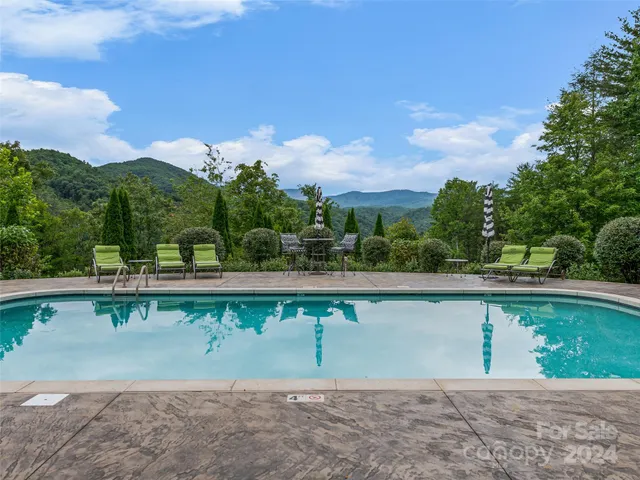 a view of a swimming pool with a yard