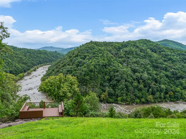 a view of a sign in a yard with green tree